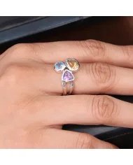 Amethyst Ring With Citrine & Blue Topaz Gemstone Ring - Sterling Silver Ring Handmade Statement Ring Dainty Ring for Women