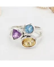 Amethyst Ring With Citrine & Blue Topaz Gemstone Ring - Sterling Silver Ring Handmade Statement Ring Dainty Ring for Women