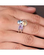 Amethyst Ring With Citrine & Blue Topaz Gemstone Ring - Sterling Silver Ring Handmade Statement Ring Dainty Ring for Women