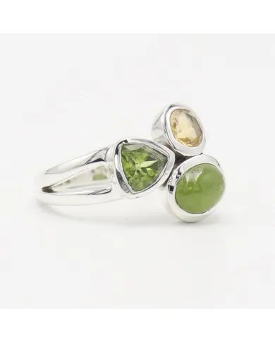 Citrine Ring - Sterling Silver Ring Peridot & Idocrase Gemstone Ring Birthstone Ring Handmade Statement Ring for Women