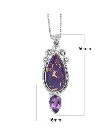 Turquoise and Amethyst Teardrop Pendant - Sterling Silver Birthstone Necklace For Her