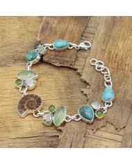Ammonite Bracelets, 925 Solid Silver Bracelet, Turquoise and Pyrite Bracelets, Gemstone Statement Bracelets, Bohemian Bracelet.