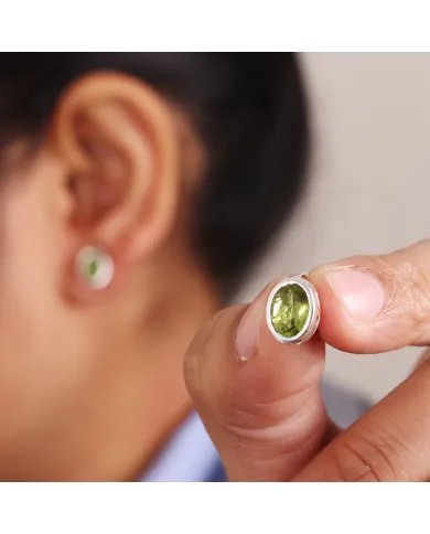Peridot Gemstone Stud Earrings - Solid Silver August Birthstone Jewelry