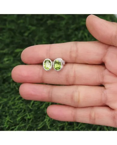 Peridot Gemstone Stud Earrings - Solid Silver August Birthstone Jewelry