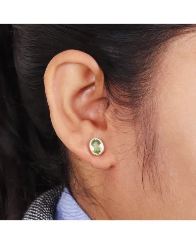 Peridot Gemstone Stud Earrings - Solid Silver August Birthstone Jewelry