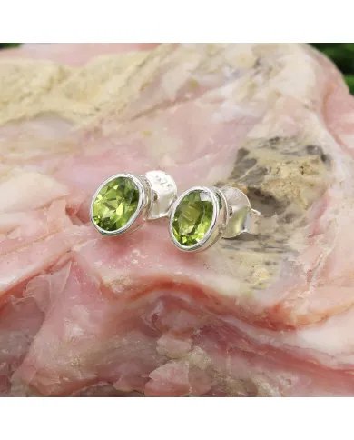 Peridot Gemstone Stud Earrings - Solid Silver August Birthstone Jewelry