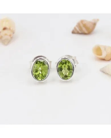 Peridot Gemstone Stud Earrings - Solid Silver August Birthstone Jewelry