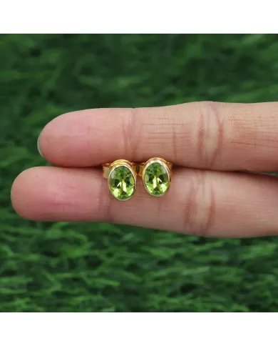 Peridot Stud Earrings - Gold Plated 925 silver Birthstone Jewelry