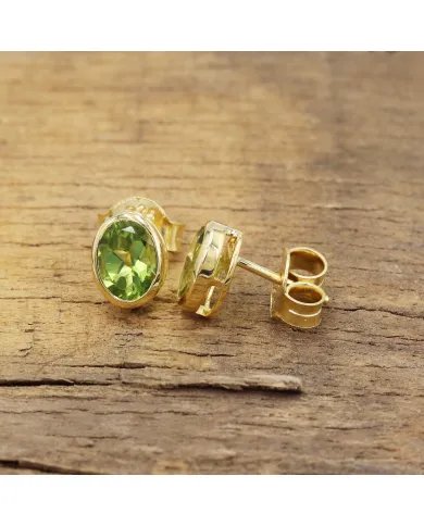 Peridot Stud Earrings - Gold Plated 925 silver Birthstone Jewelry
