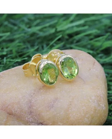 Peridot Stud Earrings - Gold Plated 925 silver Birthstone Jewelry