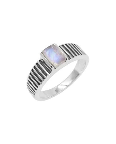 Rainbow Moonstone Ring - 925 Sterling Silver Oxidized Finish Jewelry
