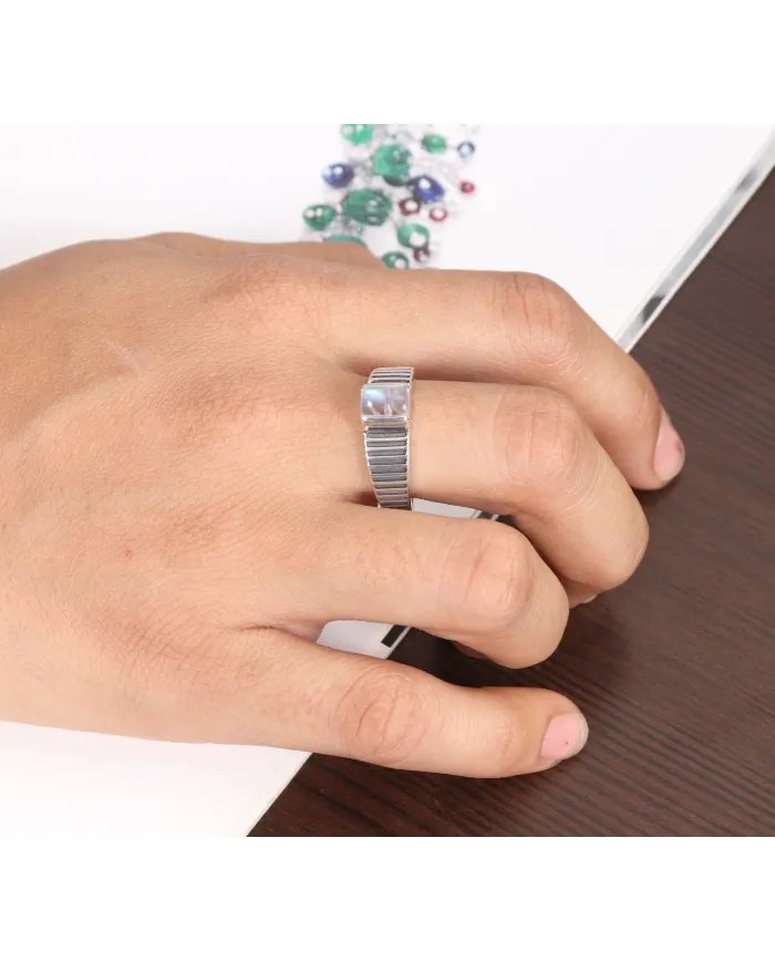 Rainbow Moonstone Ring - 925 Sterling Silver Oxidized Finish Jewelry