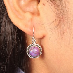 Turquoise Earrings, Sterling Silver Earrings, Round Shape Earring, Purple Stone Earrings, December Birthstone, Ear Wire Earrings