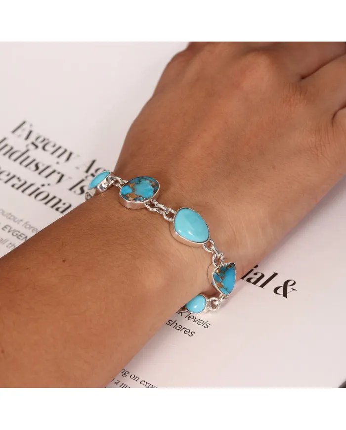 Arizona Turquoise Bracelet, Sterling Silver Bracelet, Blue Copper Turquoise, Women's Bracelet, Handmade Bracelet