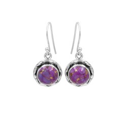 Turquoise Earrings, Sterling Silver Earrings, Round Shape Earring, Purple Stone Earrings, December Birthstone, Ear Wire Earrings