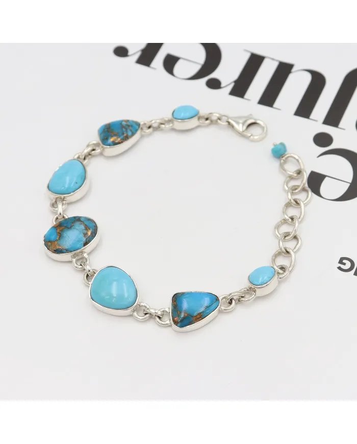 Arizona Turquoise Bracelet, Sterling Silver Bracelet, Blue Copper Turquoise, Women's Bracelet, Handmade Bracelet
