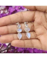 Rainbow Moonstone Dangle Earrings - 925 Sterling Silver Handmade Jewelry