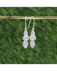 Rainbow Moonstone Dangle Earrings - 925 Sterling Silver Handmade Jewelry