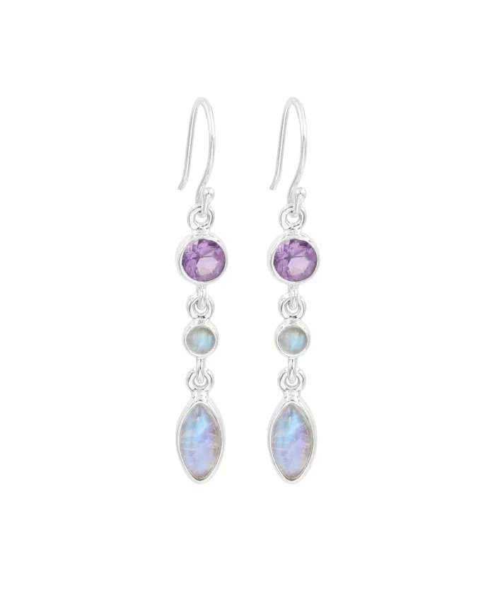 Amethyst Earrings, 925 Sterling Silver, Moonstone Handmade Drop Earrings, Birthstone Earrings for women
