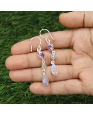 Amethyst Earrings, 925 Sterling Silver, Moonstone Handmade Drop Earrings, Birthstone Earrings for women