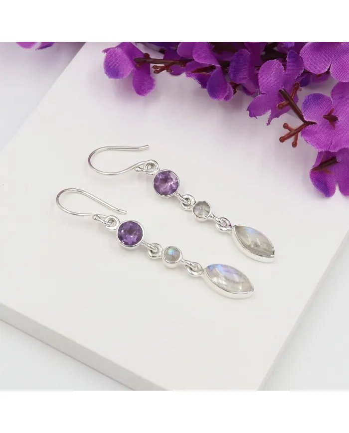 Amethyst Earrings, 925 Sterling Silver, Handmade Drop Earrings, Birthstone Earrings for women