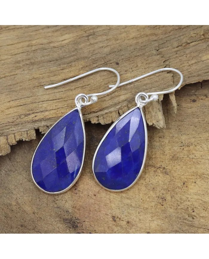 Lapis Lazuli Earrings, Silver Earrings, Purple Copper Earrings, Ear Wire Earrings, Teardrop Earrings for Women