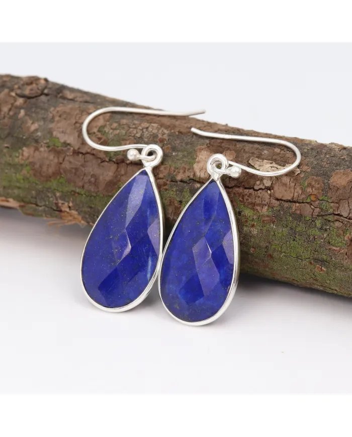 Lapis Lazuli Earrings, Silver Earrings, Purple Copper Earrings, Ear Wire Earrings, Teardrop Earrings for Women