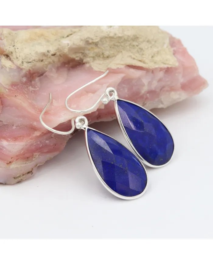 Lapis Lazuli Earrings, Silver Earrings, Purple Copper Earrings, Ear Wire Earrings, Teardrop Earrings for Women
