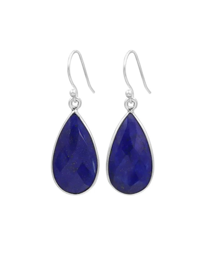 Lapis Lazuli Earrings, Silver Earrings, Purple Copper Earrings, Ear Wire Earrings, Teardrop Earrings for Women