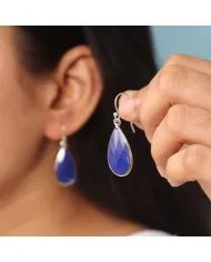 Lapis Lazuli Earrings, Silver Earrings, Purple Copper Earrings, Ear Wire Earrings, Teardrop Earrings for Women