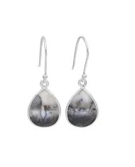 Dendritic Opal Earrings, Sterling Silver Natural Stone Earrings, Minimalist Dangle Earrings