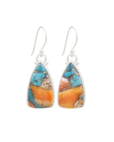 Orange Spiny Turquoise Earrings, Sterling Silver Dangle Earrings, Handmade Gemstone Earrings for Women