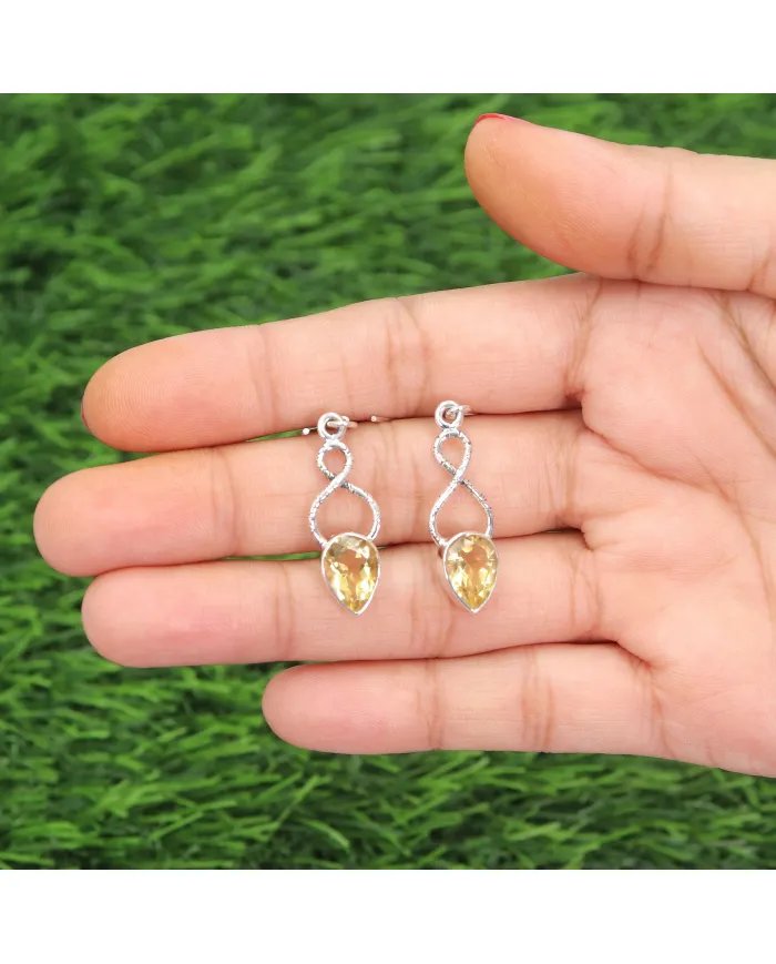 Citrine Dangle Earrings - Handmade 925 Sterling Silver Gemstone Jewelry