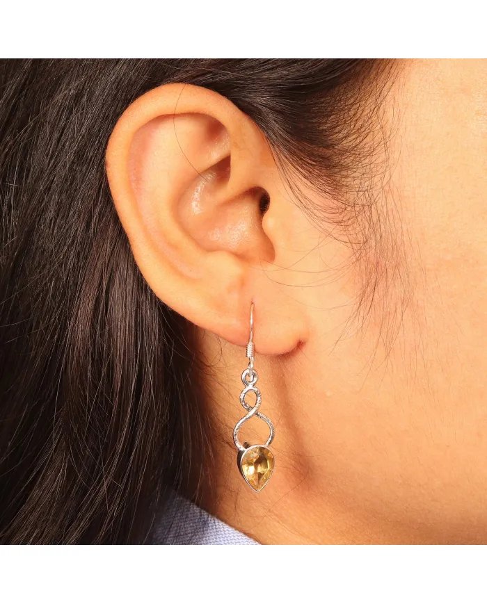 Citrine Dangle Earrings - Handmade 925 Sterling Silver Gemstone Jewelry