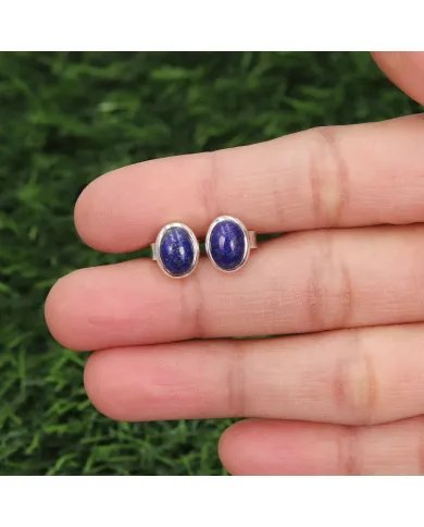 Natural Lapis Lazuli, Sterling Silver Studs, Gemstone Stud Earrings, Handmade Earrings, Minimalist Studs for Women