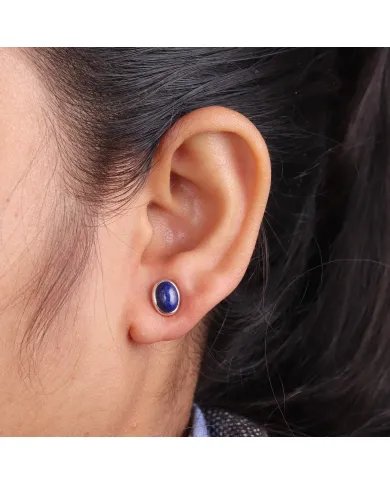 Natural Lapis Lazuli, Sterling Silver Studs, Gemstone Stud Earrings, Handmade Earrings, Minimalist Studs for Women