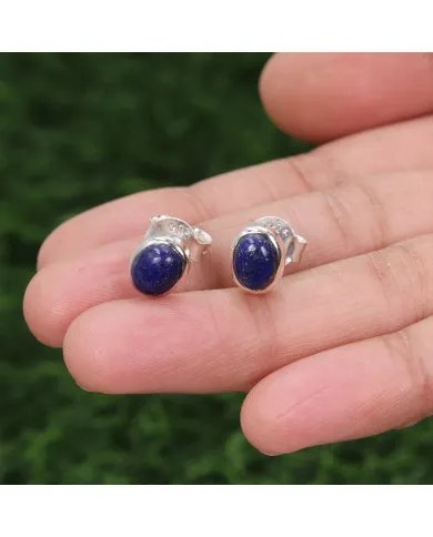Natural Lapis Lazuli, Sterling Silver Studs, Gemstone Stud Earrings, Handmade Earrings, Minimalist Studs for Women