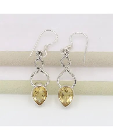 Citrine Dangle Earrings - Handmade 925 Sterling Silver Gemstone Jewelry