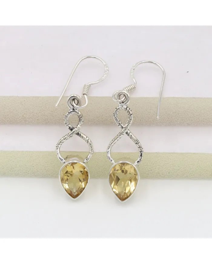 Citrine Dangle Earrings - Handmade 925 Sterling Silver Gemstone Jewelry