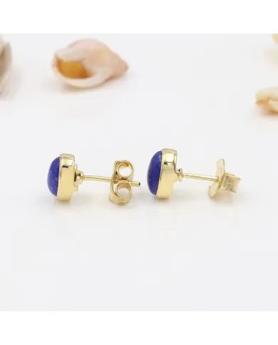 Lapis Lazuli Mini Stud Earrings – Gold Plated 925 Silver Handmade Jewelry