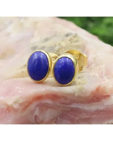 Lapis Lazuli Mini Stud Earrings – Gold Plated 925 Silver Handmade Jewelry