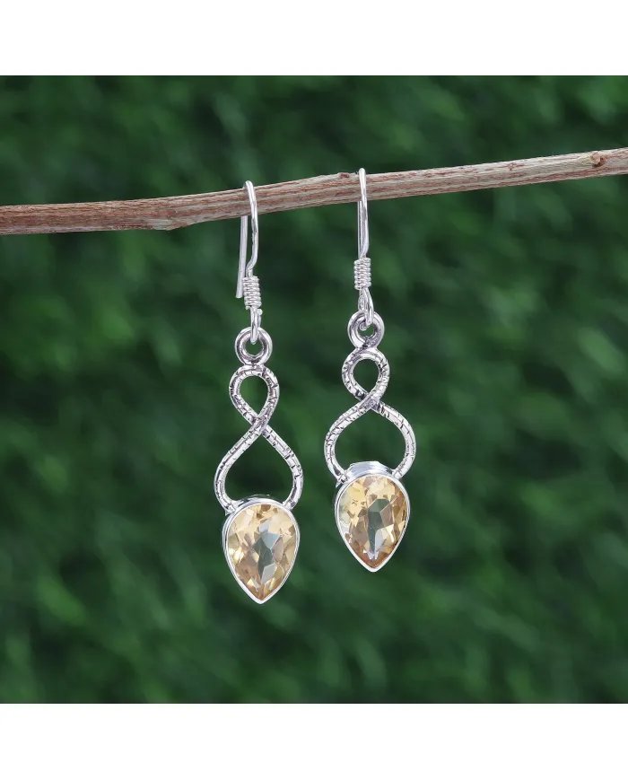 Citrine Dangle Earrings - Handmade 925 Sterling Silver Gemstone Jewelry