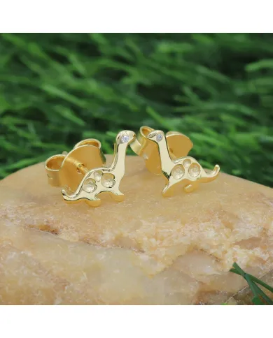18K Gold Plated Swarovski Crystal Dinosaur Stud Earrings