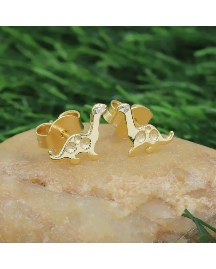 18K Gold Plated Swarovski Crystal Dinosaur Stud Earrings