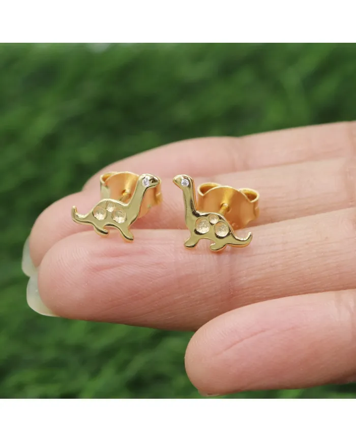 18K Gold Plated Swarovski Crystal Dinosaur Stud Earrings