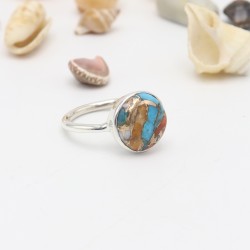 Oyster Turquoise Ring, Sterling Silver Ring, Statement Ring, Round Oyster Ring, Adjustable Ring, Promise Ring, Engagement Ring