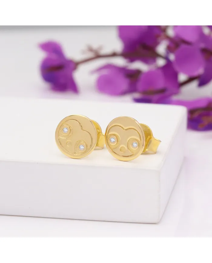 18K Gold Plated Swarovski Crystal Sloth Stud Earrings Silver Jewelry
