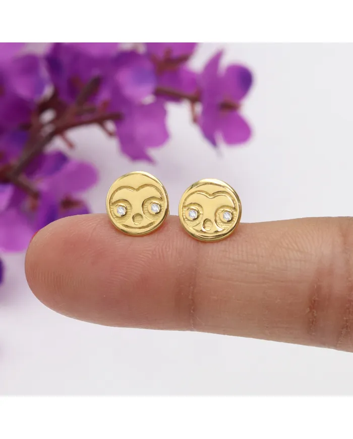 18K Gold Plated Swarovski Crystal Sloth Stud Earrings Silver Jewelry