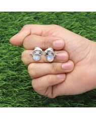 Natural Rainbow Moonstone Stud Earrings, Gemstones with Sterling Silver, Dolphin Stud, Minimalist Stud for Women