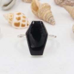 Coffin Ring, Black Onyx Ring, 925 Sterling Silver Ring, Hexagon Ring, Statement Ring, December Birthstone, Dainty Ring for Women